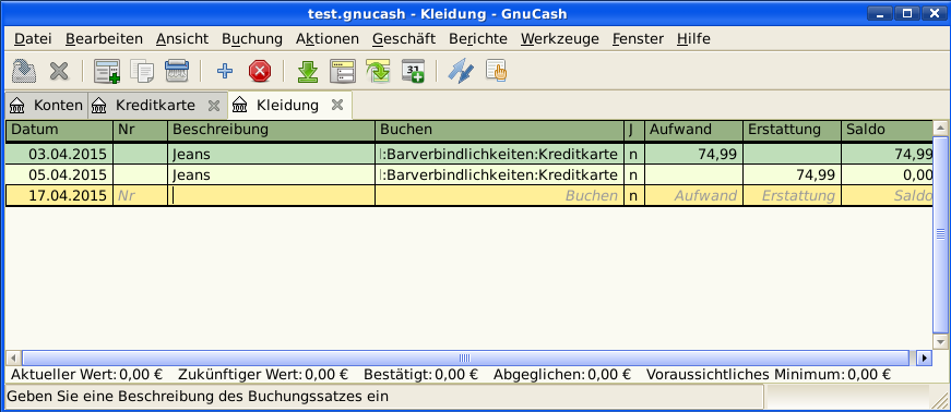 Stornobuchung eines Kaufes mit Kreditkarte