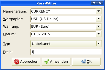 Einrichten des USD Wechselkurs