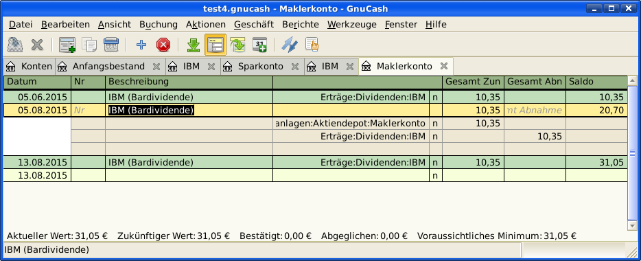 Beispiel einer Buchung einer Dividende in Geld