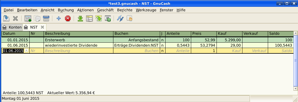 Beispiel einer Dividende mit Wiederanlagebuchung