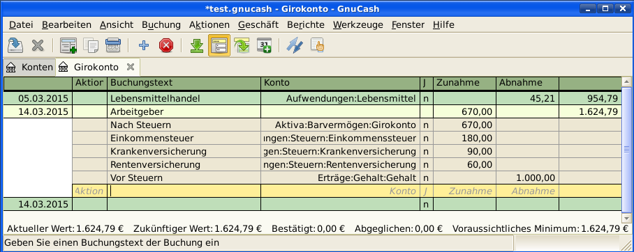 Buchungsansicht - mehrteilige Buchung