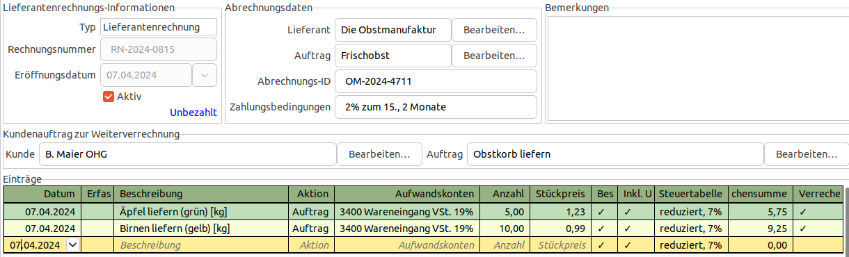 Rechnung bearbeiten