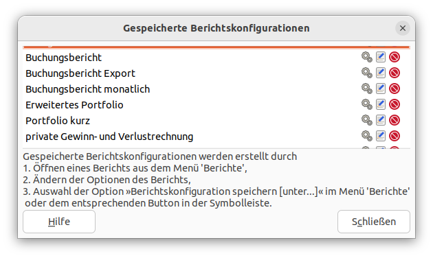 Gespeicherte Berichtskonfigurationen